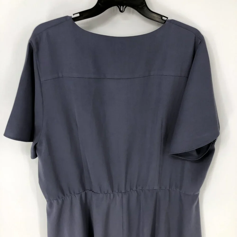 Loralette Dusty Blue Fit and Flare Surplice Dress - Picture 7 of 7